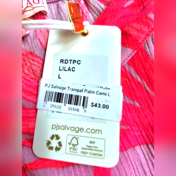 NWT P.J. Salvage Tranquil Palms cami (L) & shorts (M) set in lilac/fuschia - Picture 12 of 14